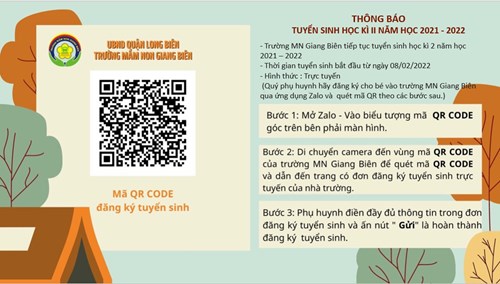Trường mầm non Giang Biên thông báo tuyển sinh học kỳ 2 năm học 2021 - 2022 