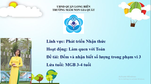 LQVT: Đếm và nhận biết số lượng trong phạm vi 3- GV Nguyễn Khánh Nhung- Khối MGB 