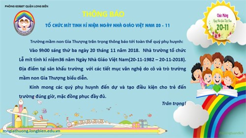 Thông báo về việc tổ chức Lễ mit tinh kỉ niệm 36 năm ngày Nhà Giáo Việt Nam (20-11-1982 – 20-11-2017)