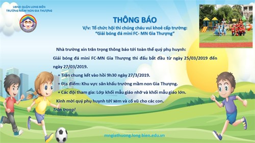 Thông báo về việc tổ chức giải bóng đá mini FC-MN Gia Thượng
