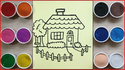 Hướng dẫn bé tô màu tranh cát ngôi nhà 