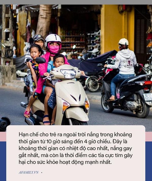 Chở con bằng xe máy dưới trời nắng nóng, cần lưu ý để trẻ không bị say nắng hay sốc nhiệt