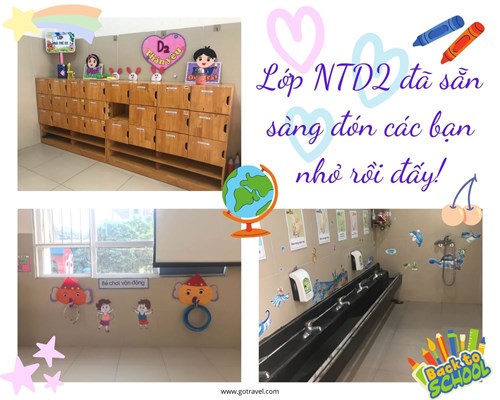 Lớp NT D2 tổng vệ sinh chào đón các bé đến trường.