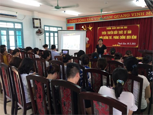 Trường mầm non Hoa Mai tổ chức tuyên truyền kiến thức cơ bản nuôi dưỡng trẻ- Phòng chống dịch bệnh