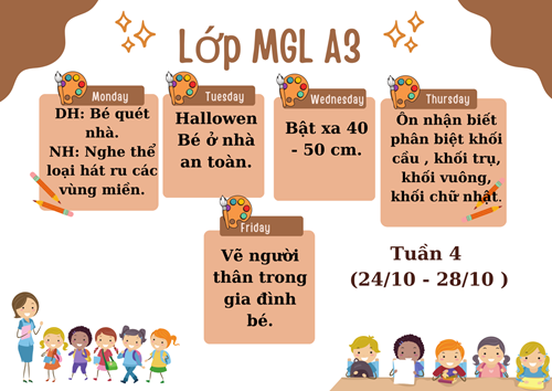 Chương trình học tuần 4 tháng 10 lớp MGL A3
