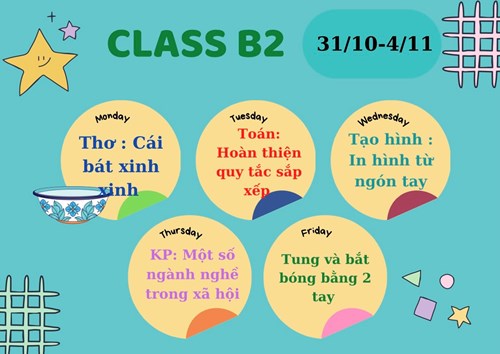 Chương trình học tuần 1 tháng11 của các bé lớp B2