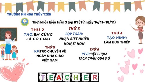 Chương trình học tuần 3 tháng 11 của các bé lớp b1