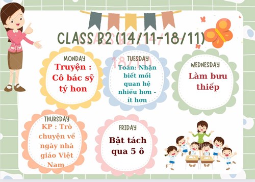 Chương trình học tuần 3 tháng 11 của các bé lớp b2