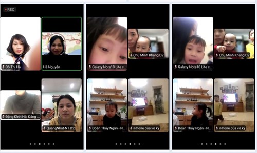 Lớp nhà trẻ D2 tổ chức hoạt động kết nối qua zoom trò chuyện với trẻ nhận dịp năm mới 2022