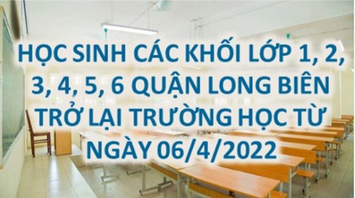Học sinh các khối lớp 1, 2, 3, 4, 5, 6 quận Long Biên trở lại trường học từ ngày 06/4/2022