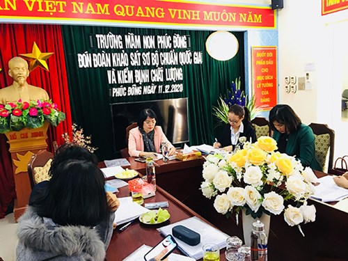 Ngày 11/12/2020 Trường MN Phúc Đồng - Long Biên đã đón đoàn khảo sát sơ bộ - kiểm định chất lượng giáo dục và đề nghị công nhận chuẩn Quốc gia của Sở GD&ĐT.
