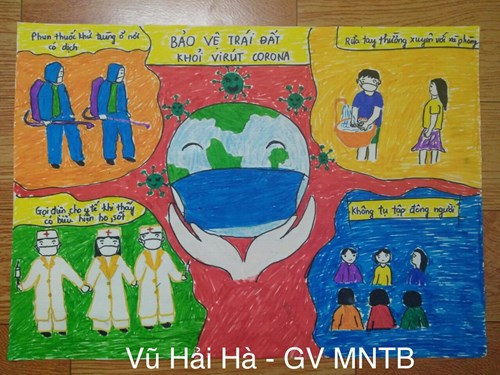 Tranh cổ động chống dịch Covid-19 của cô giáo Vũ Thị Hải Hà - Lớp MGL A4