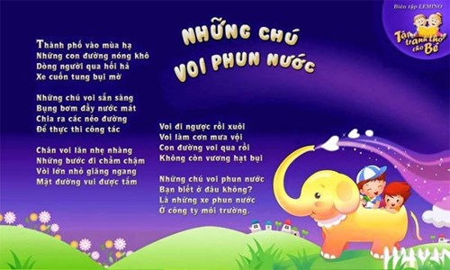 Dành cho bé MGL (5 -6 tuổi) -  Bài thơ  Những chú vòi phun nước 