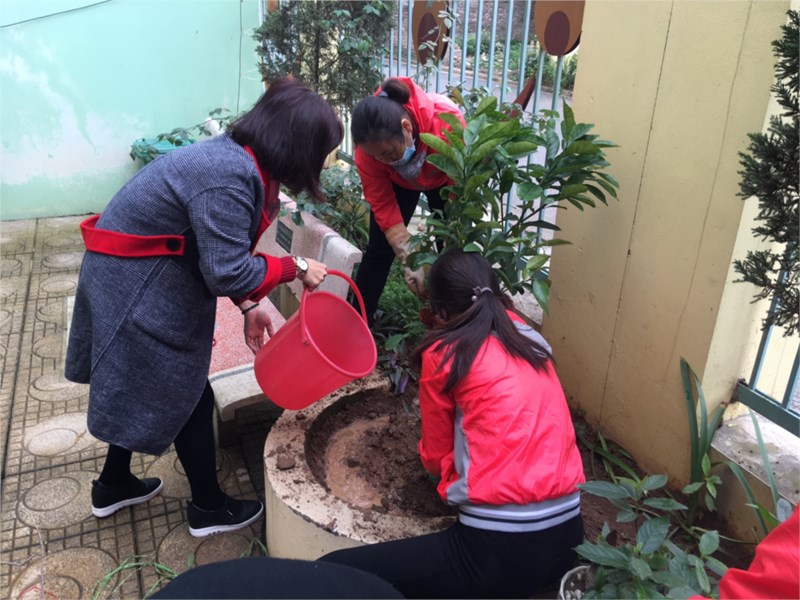 Trường mầm non Thạch Cầu tổ chức phát động trồng cây năm 2018