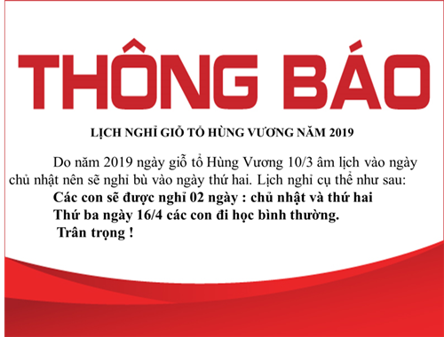 Lịch nghỉ giỗ tổ Hùng Vương năm 2019