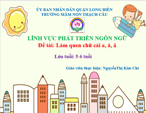 LĨNH VỰC PHÁT TRIỂN NGÔN NGỮ - ĐỀ TÀI LÀM QUEN CHỮ : A - Ă - Â - Lứa tuổi 5-6 tuổi - GV : Nguyễn Thị Kim Chi