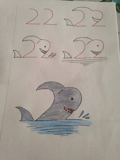 Hướng dẫn trẻ cách vẽ con cá mập từ số 22