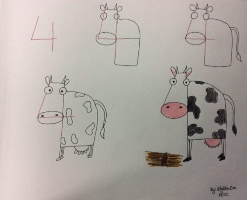 Hướng dẫn trẻ cách vẽ con bò sữa từ số 4