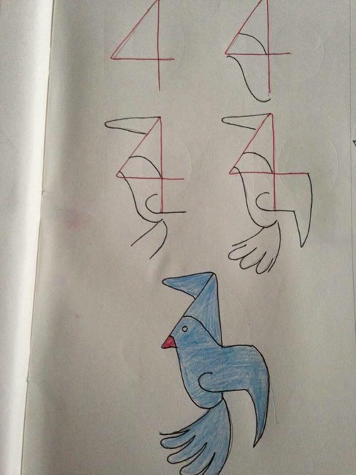 Hướng dẫn trẻ cách vẽ con chim từ số 4