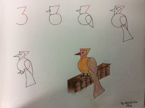 Hướng dẫn trẻ cách vẽ con chim từ số 3
