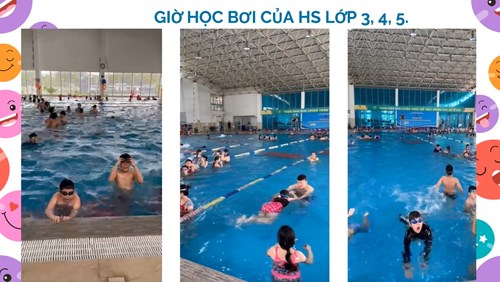 HS Trường Tiểu học ÁI Mộ B trong giờ học bơi tại TT VH&TT Quận Long Biên