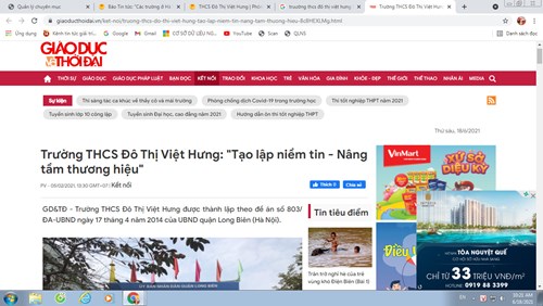 Báo Giáo dục thời đại:  Trường THCS Đô thị Việt Hưng tạo lập niềm tin - Nâng tầm thương hiệu 