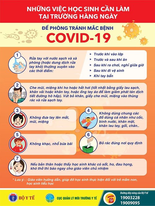 Những việc học sinh cần làm tại trường hàng ngày để phòng chống covid - 19
