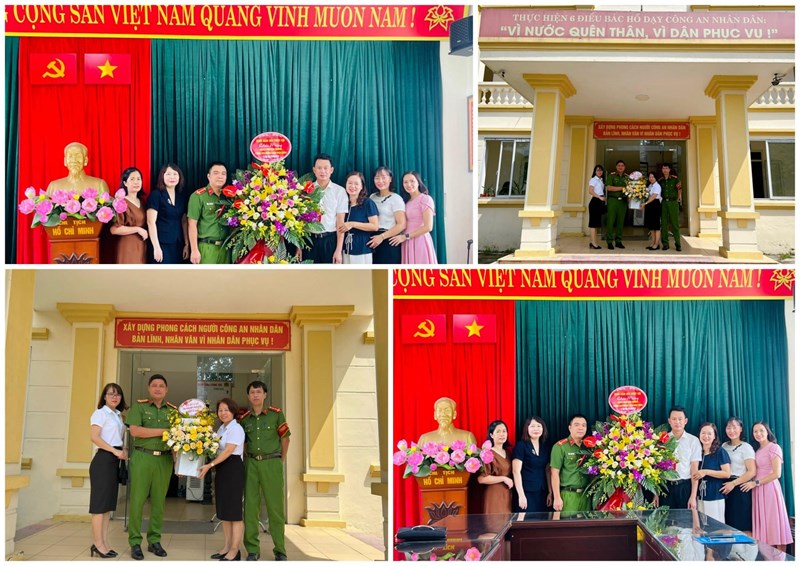 Trường THCS Lê Quý Đôn chúc mừng công an phường Giang Biên và Phúc Lợi nhân ngày 19/8