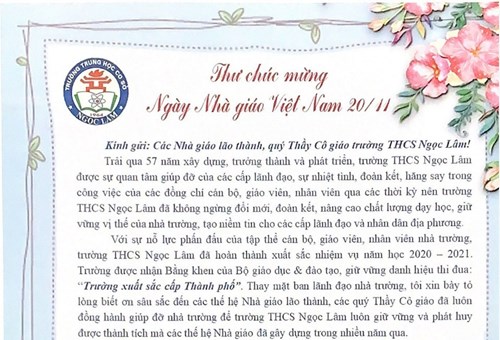 Thư chúc mừng ngày Nhà giáo Việt Nam 20/11/2021