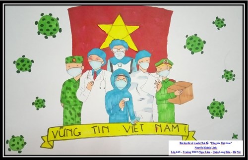 Học sinh Trường THCS Ngọc Lâm hào hứng tham gia hoạt động vẽ tranh để hưởng ứng Phong trào Thiếu nhi Thủ đô phòng chống dịch bệnh Covid-19