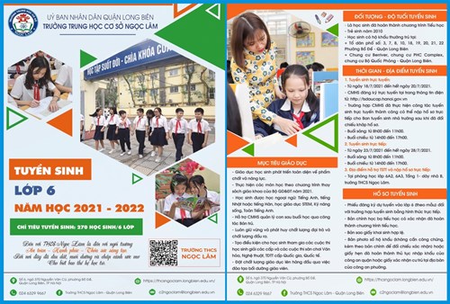 Thông tin về tuyển sinh lớp 6 trường THCS Ngọc Lâm năm học 2021 - 2022