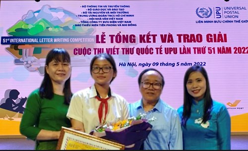 Nguyễn Trà My - lớp 9A1 xuất sắc đạt giải  Cây bút triển vọng  cấp Quốc gia trong cuộc thi viết thư UPU lần thứ 51