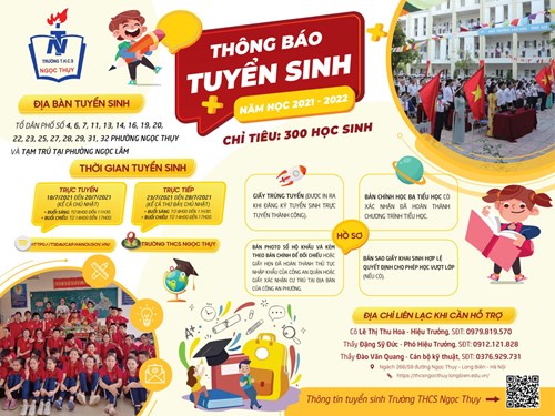 Thông báo tuyển sinh vào lớp 6 năm học 2021 - 2022