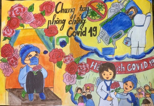 Học sinh Trường THCS Ngô Gia Tự tham dự cuộc thi vẽ tranh “ Ngày hội sắc màu” về phòng, chống dịch Covid-19