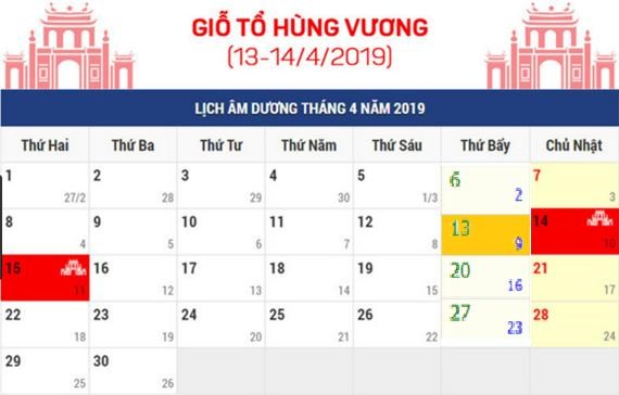 Thông báo Lịch nghỉ bù ngày Giỗ Tổ Hùng Vương 2019 (10/3 Âm lịch)