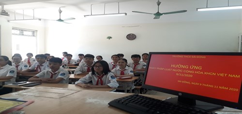  Trường THCS Sài Đồng hưởng ứng ngày pháp luật nước cộng hòa xã hội chủ nghĩa Việt Nam 9/11/2020