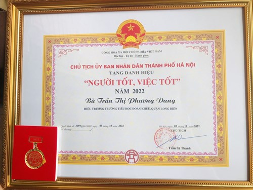 01 đồng chí cán bộ được Chủ tịch UBND thành phố Hà Nội tặng danh hiệu  Người tốt, việc tốt  năm 2022.