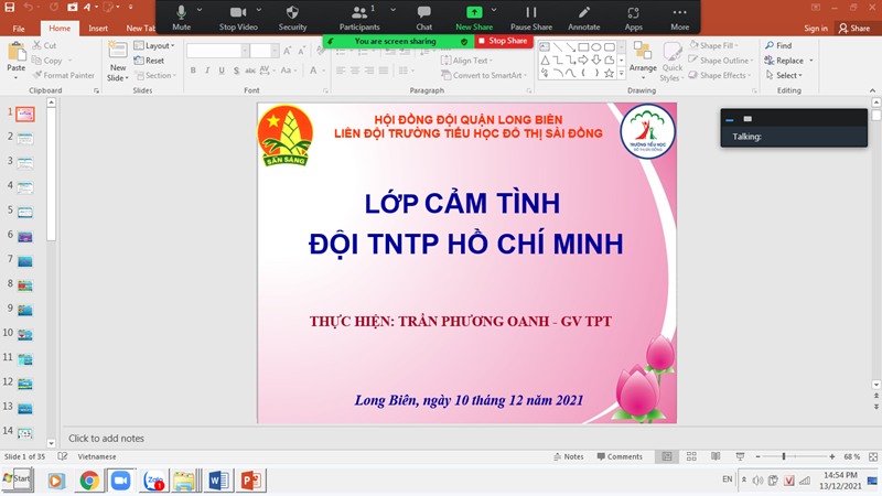 Liên đội trường TH Đô thị Sài Đồng tổ chức Lớp cảm tình Đội TNTP Hồ Chí Minh cho thiếu nhi ưu tú khối 4, 5 Năm học 2021- 2022