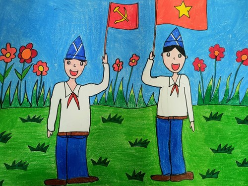 Lớp 1A1 tham gia vẽ tranh chào mừng thành công Đại hội Đại biểu Đoàn thanh niên cộng sản Hồ Chí Minh 