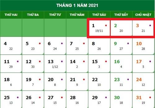 Thông báo lịch nghỉ Tết Dương lịch 2021