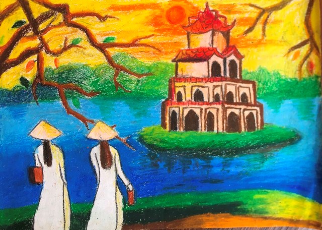 Tranh vẽ của học sinh trường TH Gia Thụy tham gia cuộc thi  Em yêu Hà Nội 