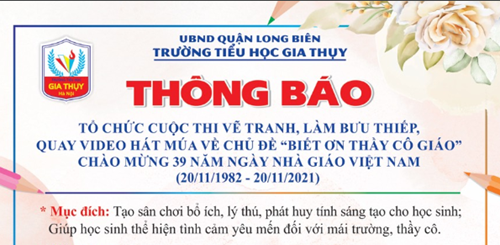 Thông báo tổ chức cuộc thi vẽ tranh, làm bưu thiếp, quay video múa hát về chủ đề  Biết ơn thầy, cô giáo  chào mừng 39 năm ngày Nhà giáo Việt Nam