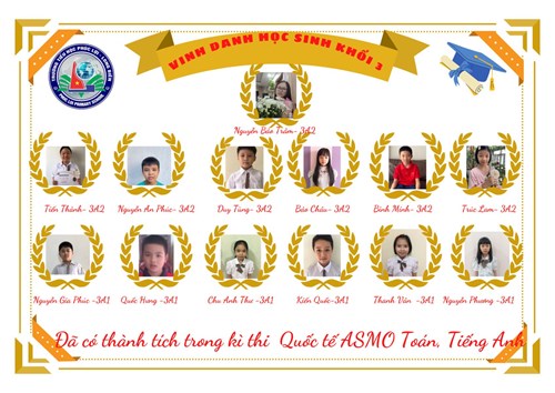 Chúc mừng các em học sinh Khối 3 đã có thành tích trong kì thi Quốc tế ASMO Toán, Tiếng Anh