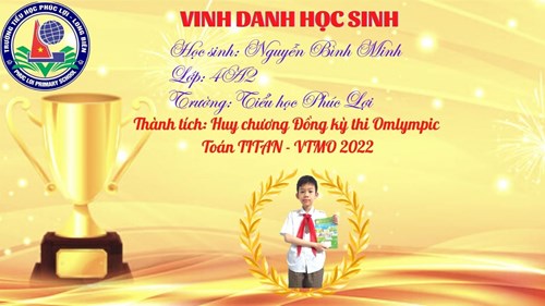 Chúc mừng em Nguyễn Bình Minh đã đạt thành tích trong cuộc thi Olimpic Toán TITAN-VTMO 2022