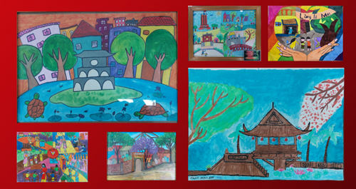 Học sinh trường Tiểu học Thạch Bàn B hưởng ứng cuộc thi vẽ tranh “Long Biên, Hà Nội trong em”. 